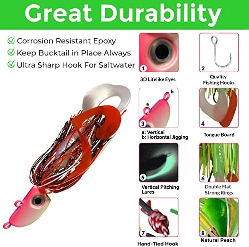 4 Bearded Bucktail Saltwater Octopus Jigs - Image 6