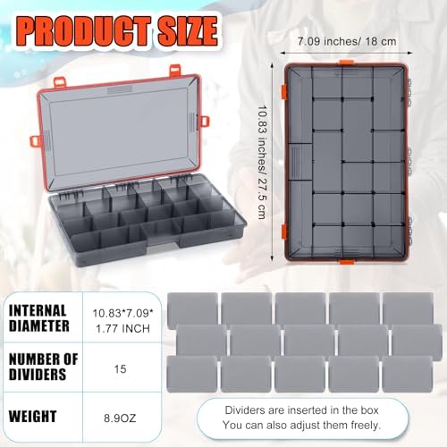 Wonderjune 12 Pack Fishing Tackle Box Waterproof 3600 Tackle Tray, Orange - Image 2
