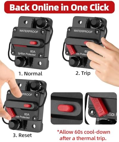 60A Marine Circuit Breaker 12V-48V Manual Reset for Trolling Motor - Image 2