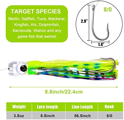 Saltwater Fishing Lures 6/9inch Trolling Lures for Marlin Mahi Tuna Dolphin Shark Big Game Deep Sea Fishing Baits Squid Skirts Rigged Hooks Ocean Gear Tackle - Image 3