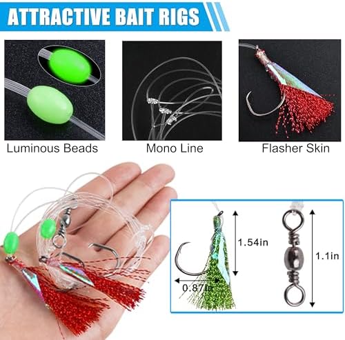 Fishing Bait Rig Saltwater Flounder Rigs with Mono Leader Swivel Fish Skin for Flounder Sea Bass Halibut Black Pompano 5/10packs - Image 4