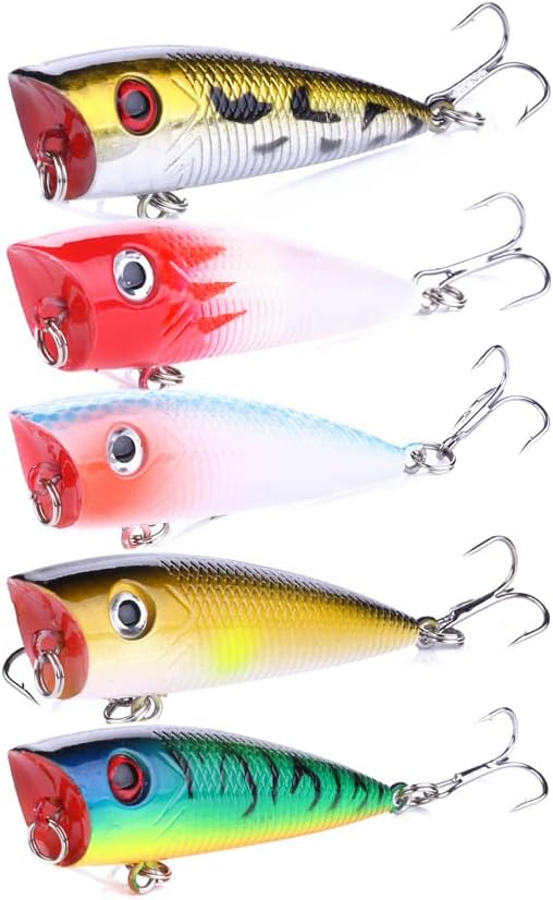 Popper Fishing Lures Topwater Hard Baits Swimbait with Treble Hook by FANGBLUE