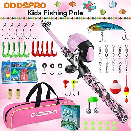 ODDSPRO Kids Fishing Pole Pink, Portable Telescopic Fishing Rod and Reel Combo Kit - with Spincast Fishing Reel Tackle Box for Girls, Youth - Image 2