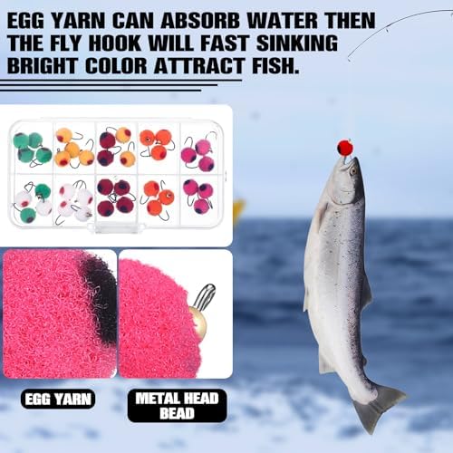 36pcs Salmon Egg Flies for Fishing with Box Dry Flies for Trout Fishing in Size 12 Steelhead Egg Fly for Trout, Salmon, Bass - Image 3