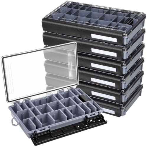 Junkin 6 Pack 3600 Fishing Tackle Boxes Waterproof, High-vis Black Lure Organizer Trays with Removable Dividers, Airtight Bait Storage Case for Bass Fishing Backpacks & Kayak Gear Accessories by Junkin