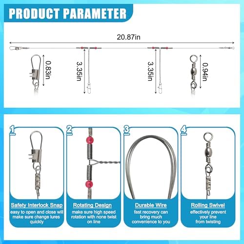 Fishing Leaders Saltwater Tackle Surf Fishing Rigs Bottom Hi-Low Rig High Strength Wire Leader Line with Swivel Snaps Beads Gear Equipment for Lures Bait Hooks - Image 3