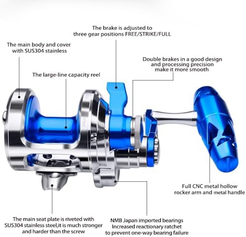 Fishing Jigging Reel Conventional Reels - Lever Drag Saltwater Heavy Duty Deep Ocean Big Game Offshore Round Aluminum Trolling Reel - Saltwater Jigging Fishing Reels - Image 4