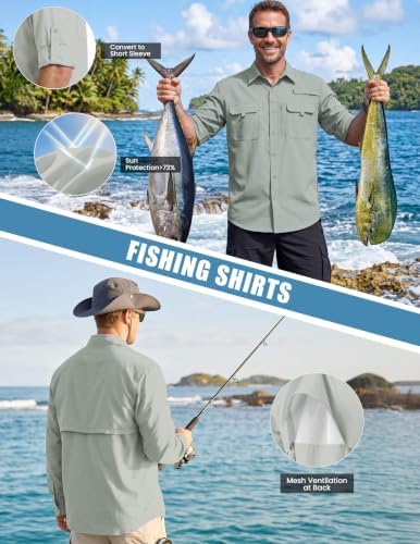 WULFUL Men's Sun Protection Fishing Shirts UPF 50+ Lightweight Quick Dry Cooling Long Sleeve Shirts for Work Hiking Safari - Image 3