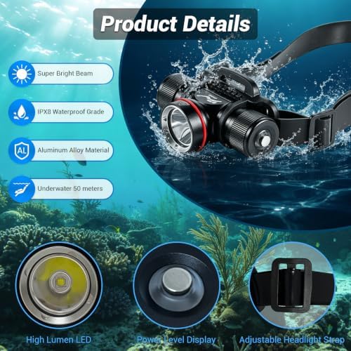 Diving Headlamp Scuba Dive Light, 5 Modes, Bright, Underwater 60m - Image 4
