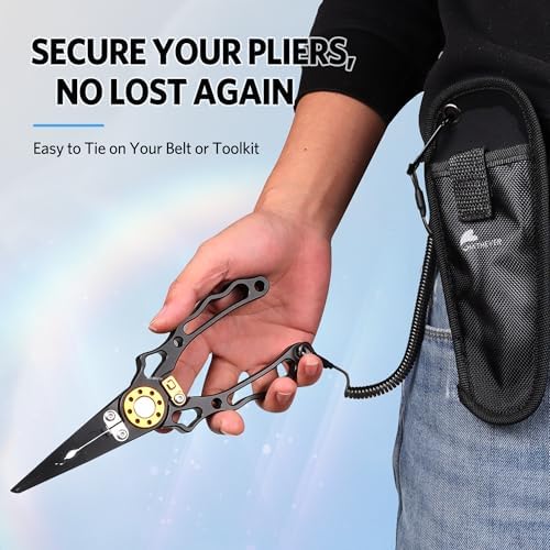Fishing Pliers Saltwater, Split Ring Pliers Hook Remover with Safety Lock, Fishing Tools with Sheath and Lanyard, Fishing Gifts for Men - Image 6