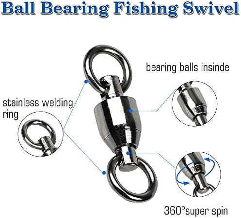 AMYSPORTS Barrel Ball Bearing Swivel Saltwater Rolling Fishing Swivels Stainless Steel High Strength Connector Bearings Solid Welded Rings Black Nickel - Image 3
