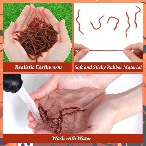 50 Pcs Fake Worms Soft Lure Trout Worm Earthworm 3.35 in Faux Lifelike Stretchy Rubber Earthworms Trick Fishing Lures Baits for Halloween Sensory Bin April Fool's Day Party - Image 3