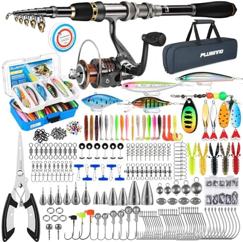 PLUSINNO Collapsible Telescopic Fishing Rod Pole and Reel Combo Starter Kit by PLUSINNO
