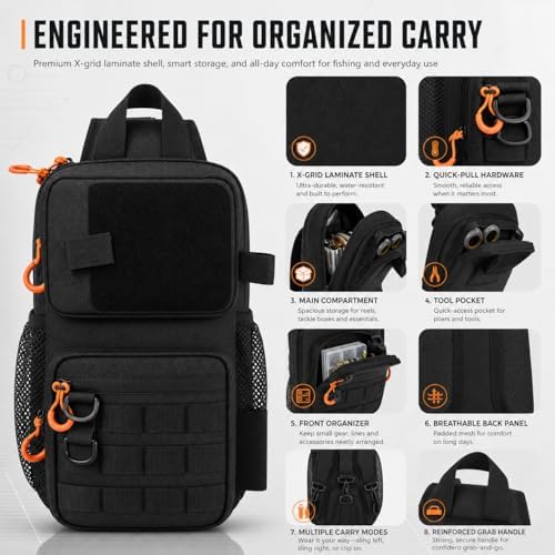 X-PAC Fishing Sling Bag, Waterproof Tackle Pack with Rod Holder for Men - Image 5