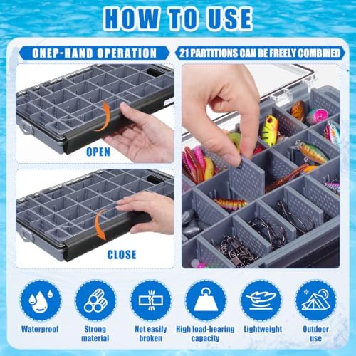 Junkin 6 Pack 3700 Fishing Tackle Boxes Waterproof, High-vis Black Lure Organizer Trays with Removable Dividers, Airtight Bait Storage Case for Bass Fishing Backpacks & Kayak Gear Accessories - Image 4
