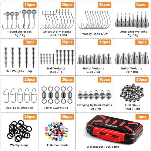 PLUSINNO 264pcs Fishing Accessories Kit, Organized Tackle Box with Tackle Included, Fishing Weights Sinkers, Jig Hooks, Swivels, Beads Combined into 10 Rigs, Fishing Gear Set for Bass Trout - Image 5