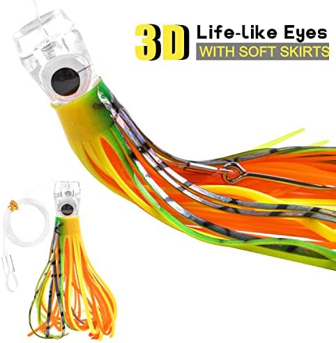 Trolling Lures Saltwater for Tuna Mahi Marlin Wahoo Dolphin Shark Offshore Trolling Baits with Squid Skirt Big Game Fishing Lures Deep Sea Squid Skirts Rig 6/9 inch - Image 3