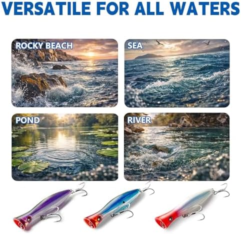 6.2 Inch 2.73 oz Saltwater Topwater Popper Fishing Lures with 3/0 4X Strengthened BKK Treble Hooks, Through-Wire for Strength & Durability, Target GT, Tuna, Sea Bass, Marlin - Image 6