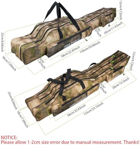 Seaknight Portable Fishing Rod Case - 2 Sizes (53.15in/59.0in) Oxford Fabric Tackle Storage Bag for Travel, Durable Rod Carrier for Freshwater & Saltwater Anglers (Yellow Camou, 135cm/ 53.15in) - Image 3