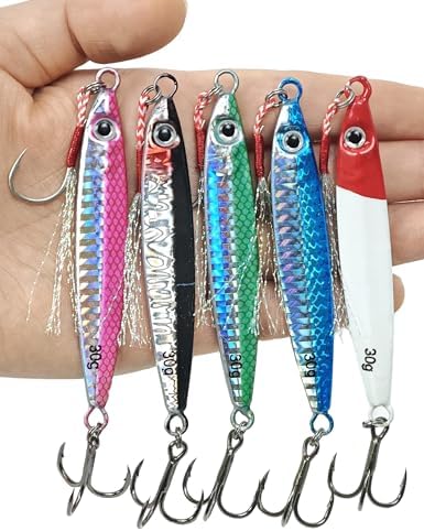 Avlcoaky Metal Jigs Fishing Jigs Saltwater - 3.4in/1oz Vertical Jigging Lures Spoon Fast Sinking Shore Casting Baits for Saltwater Freshwater, Slow Pitch Jigs with 3D Eyes & Reinforced Assist Hooks by Avlcoaky