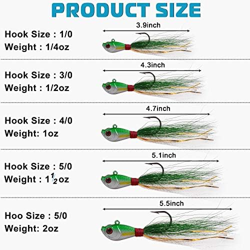 Bucktail Jigs Saltwater Lures,3/5PCS Bucktail Hair Jigs Head Fishing Lure Baits Assorted Kit for Bass Striper Bluefish Surf Fishing 1/4oz 1/2oz 1oz 1.5oz 2oz - Image 3