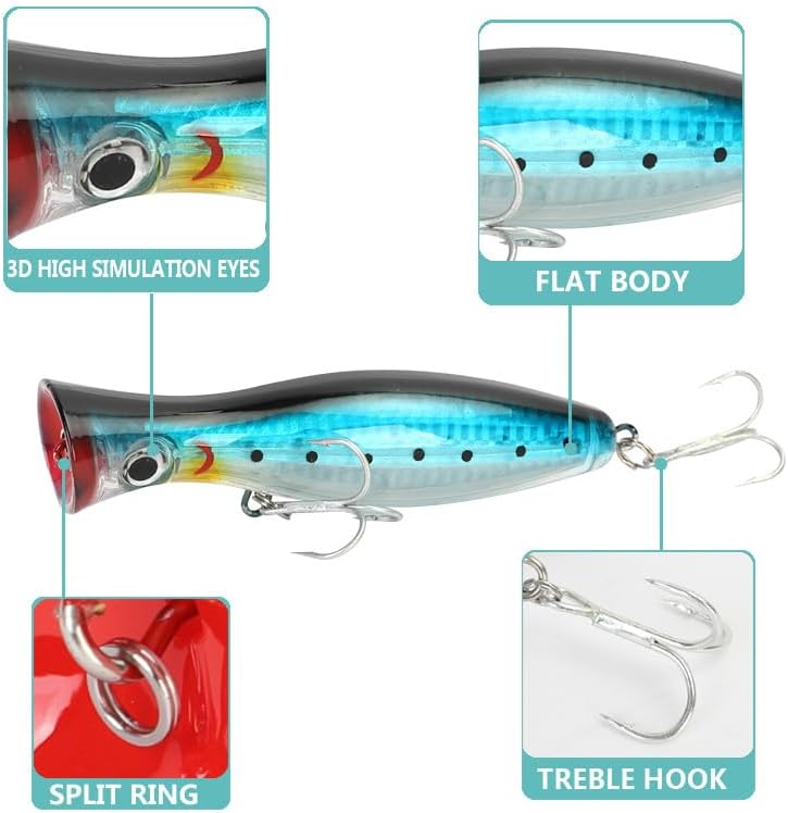 Popper Fishing Lures Topwater Hard Baits Swimbait with Treble Hook - Image 2