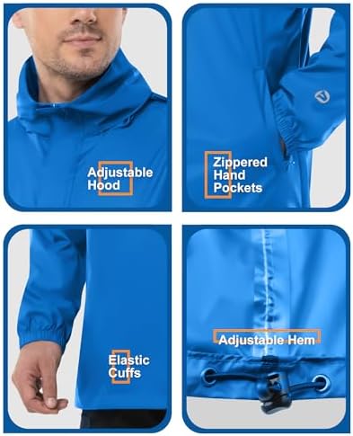Outdoor Ventures Men's Rain Jacket Waterproof Lightweight Packable Pullover - Image 5