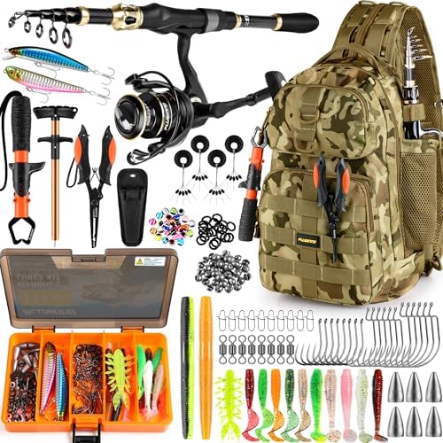 PLUSINNO Fishing Backpack with Fishing Rod &Reel Combos, Tackle Box by PLUSINNO