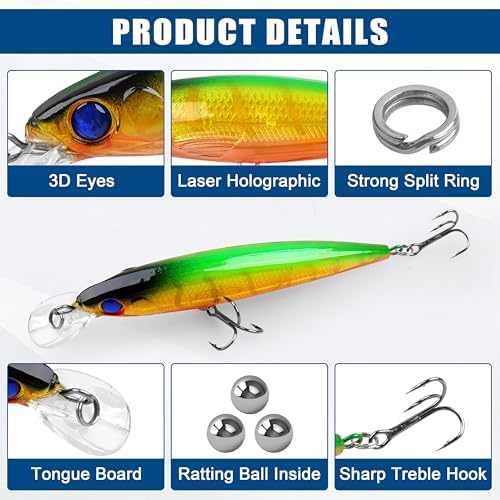 Fishing Lures Kit Crankbait Minnow Hard Bait Set Deep Diving Jerkbait Swimbait Popper Pencil Walleye Lures Artificial Fishing Bait for Bass Trout Redfish Saltwater Freshwater Fishing Lure - Image 2