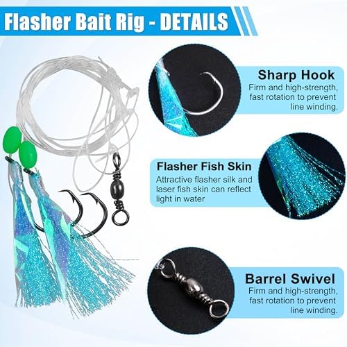 Fishing Bait Rig Saltwater Flounder Rigs with Mono Leader Swivel Fish Skin for Flounder Sea Bass Halibut Black Pompano 5/10packs - Image 3