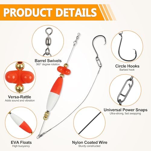 Santee Rig Catfish Float Cooper Rig for Bank Fishing Catfishing Tackle Peg Floats with Rattler Circle Hooks 8/0 - Image 4