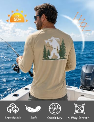 Men's UPF 50+ Sun Fishing Shirt, Long Sleeve UV Protection Tee, Quick Dry Rash Guard for Outdoor Swim Hiking - Image 4