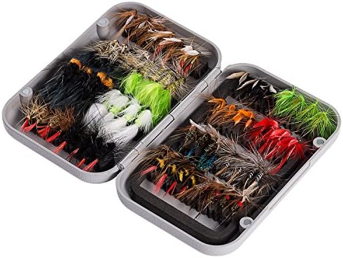 Bassdash Fly Fishing Assorted Flies Kit, Pack of 64 pcs Fly Lure Including Dry Flies, Wet Flies, Nymphs, Streamers, Terrestrials, Leeches and More, with Magnetic Fly Box by Bassdash