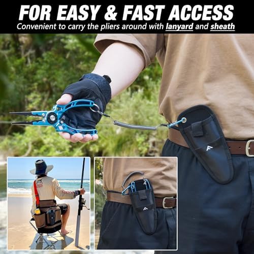FLISSA Fishing Pliers, Safety Lock Design Fish Pliers Saltwater, Aluminum Hook Remover, Titanium 6Al-4V Jaw and Tungsten Carbide Line Cutters, Sheath & Lanyard, Fishing Gear Gifts for Men - Image 6