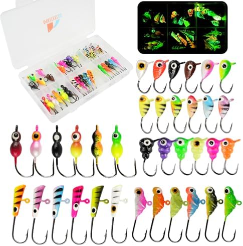 Ice Fishing Jigs Kit, 36/60/100pcs Micro Jig Heads Lures Hook Set for Winter Ice Jigging, Panfish, Perch, Trout, Bluegill, Walleye, Crappie Ice Fishing Lures Hooks Set with Storage Box by MUUNN
