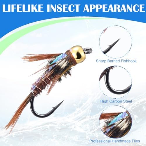 122 Pcs/ 40 Pcs Hand Tied Fly Fishing Flies Assortment with 2 Fly Boxes ID Learn Cards, Dry, Wet, Streamers, Wooly Bugger, Terrestrial Trout Bass Lure for Fishing Lover Gift - Image 2