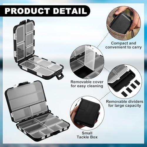 10 Pack Small Tackle Box Organizer for Fishing, Mini Double Sided Portable Pocket Tackle Box Containers for Hooks Lure Baits Swivels Jigs Storage Kayak Boxes(Black) - Image 3