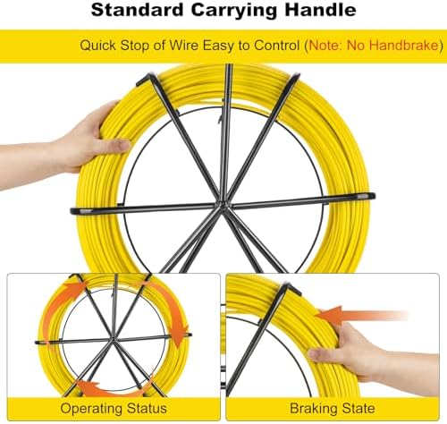 656ft (6mm x 200m) Fiberglass Duct Rodder Fish Tape, Heavy Duty Electrical Fish Tape Cable Puller with Steel Reel Stand for Electrical Wiring Conduit Underground Pipes, Non-Conductive - Image 4