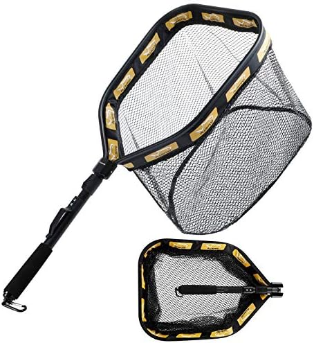 PLUSINNO Floating Fishing Net for Steelhead, Salmon, Fly, Kayak, Catfish, Bass, Trout Fishing, Rubber Coated Foldable Landing Net with Fixed or Telescoping Pole Handle, Fishing Gear and Gifts for Men by PLUSINNO