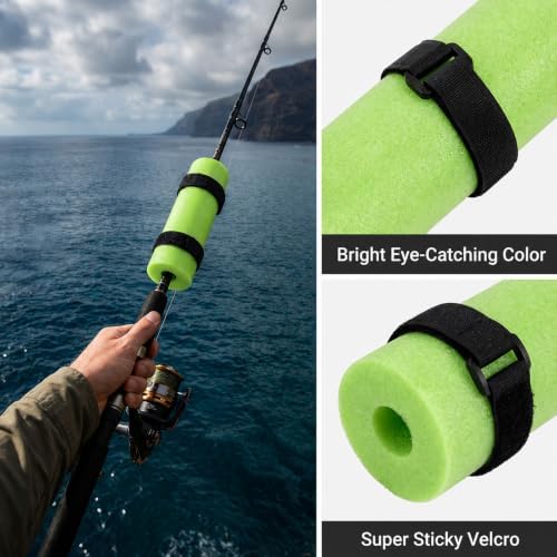 6 Pack Floating Rod Butt Cushion with 12 Fastening Straps, Fishing Rod Floats for Kayaking Floaters Poles Propel Paddle Gear, Fishing Float Tube Accessories, Kayak Accessories for Fishing (Green) - Image 5