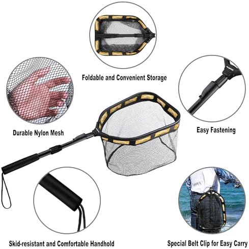 PLUSINNO Floating Fishing Net for Steelhead, Salmon, Fly, Kayak, Catfish, Bass, Trout Fishing, Rubber Coated Foldable Landing Net with Fixed or Telescoping Pole Handle, Fishing Gear and Gifts for Men - Image 4