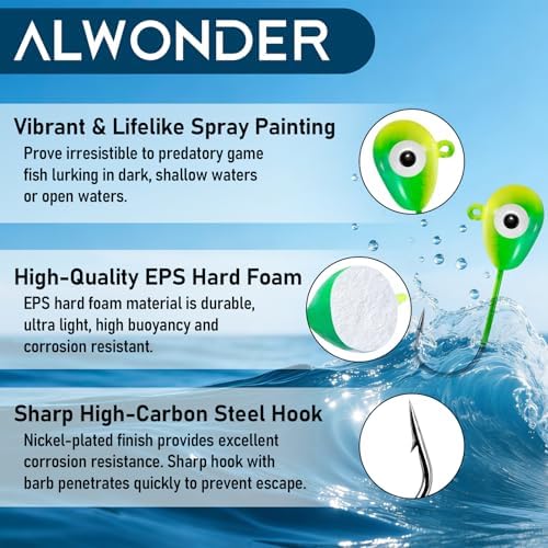 Alwonder 10-Pack Floating Jig Heads Fishing Floats Jigs Lures High-Ball Floater Hook, Surf Fishing Trolling Rockfishing Pompano Rigs Floats for Bass, Walleye, Panfish, Perch, Trout, Redfish - Image 3