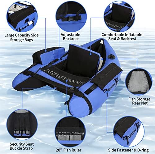Fishing Float Tube with Adjustable Backpack Straps, Storage Pockets, Fish Ruler, Fly Fishing Boat with Pump, Oar, Rod Holder and Mount, Fins, 350LBS Load Bearing Capacity, FT003 - Image 3