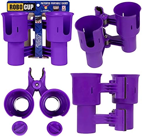 ROBOCUP, (Purple EZ-Spring), Patented Clamp On Boat Cup Holder |Multifunction Dual Drink Caddy for Fishing Poles, Tools, Net |Portable Storage for Boating, Beach, Umbrellas, Golf Carts, Strollers by RoboCup