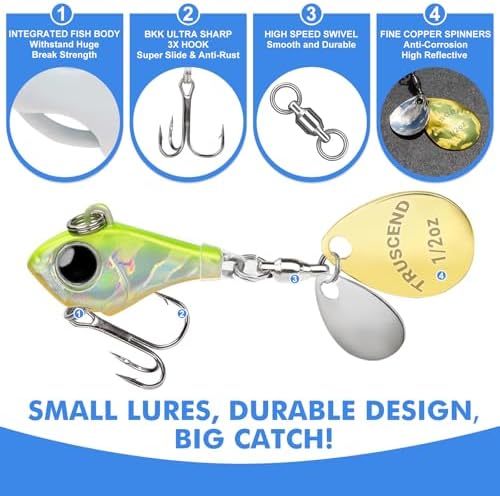 TRUSCEND Swim or Jig Fishing Spinner Baits for Freshwater and Saltwater, Rooster Tail Fishing Lures for Trout Bass Walleye Crappie Salmon Pike, Blade Bait with Copper Blade - Image 5