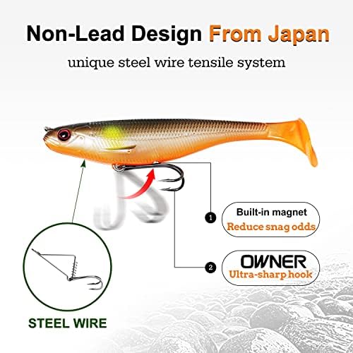 TRUSCEND Shadtale Easy Catch Soft Fishing Lures with BKK Hooks - Trembly Sinking and Vibrating Swim for More Bites, Pre-Rigged Swimbaits for Bass, Trout, Crappie, Walleye, Freshwater Saltwater Fishing - Image 3