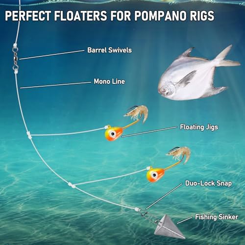 Alwonder 10-Pack Floating Jig Heads Fishing Floats Jigs Lures High-Ball Floater Hook, Surf Fishing Trolling Rockfishing Pompano Rigs Floats for Bass, Walleye, Panfish, Perch, Trout, Redfish - Image 6