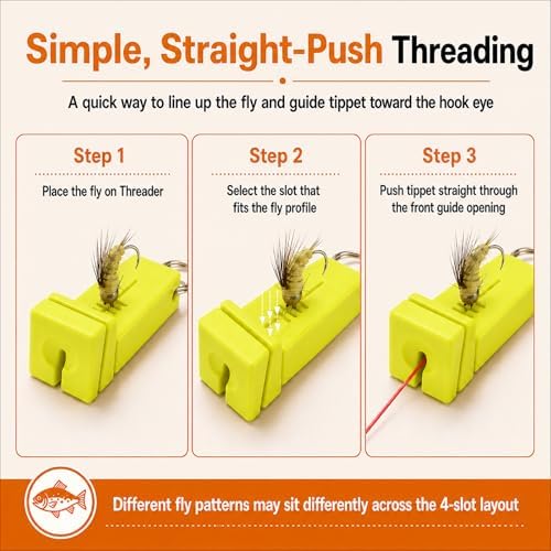 Fly Fishing accessories- Magnetic Fly Threader Bright Orange, 4-Slot Precision Threading Tool for Fly and Ice Fishing, Lightweight Plastic Hook Threader with Keychain for Wading Low Light Cold Hands - Image 6