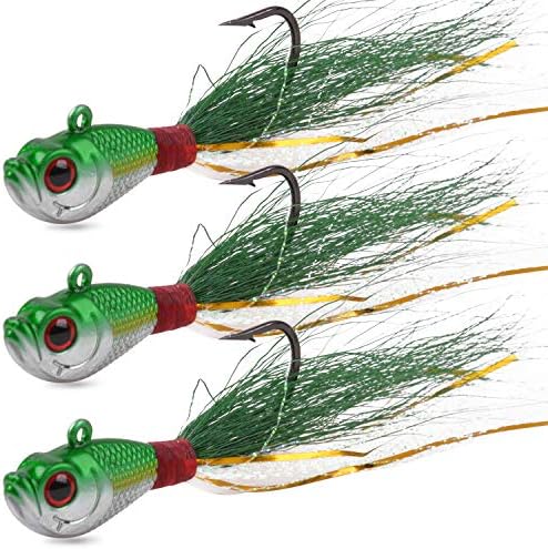 Bucktail Jigs Saltwater Lures,3/5PCS Bucktail Hair Jigs Head Fishing Lure Baits Assorted Kit for Bass Striper Bluefish Surf Fishing 1/4oz 1/2oz 1oz 1.5oz 2oz by SILANON