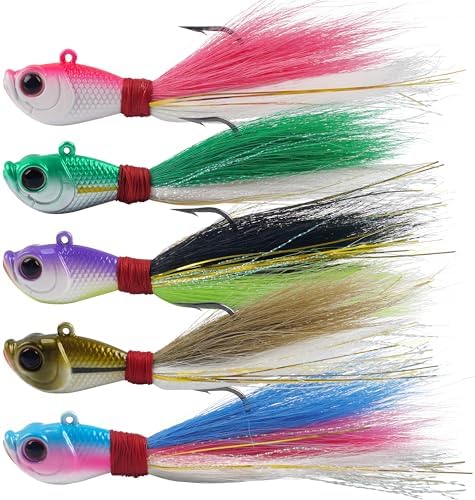 Bucktail Jigs Saltwater Fishing Lures Surf Bucktail Hair Fishing Jigs Swimbait Jig Heads for Freshwater Saltwater Bass Flounder Striper Bluefish Halibut Redfish by AGOOL
